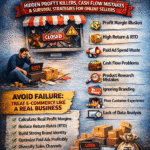 E-commerce Loss 2026 infographic showing hidden profit killers like RTO, high ad spend, low margins, and cash flow problems affecting online sellers.