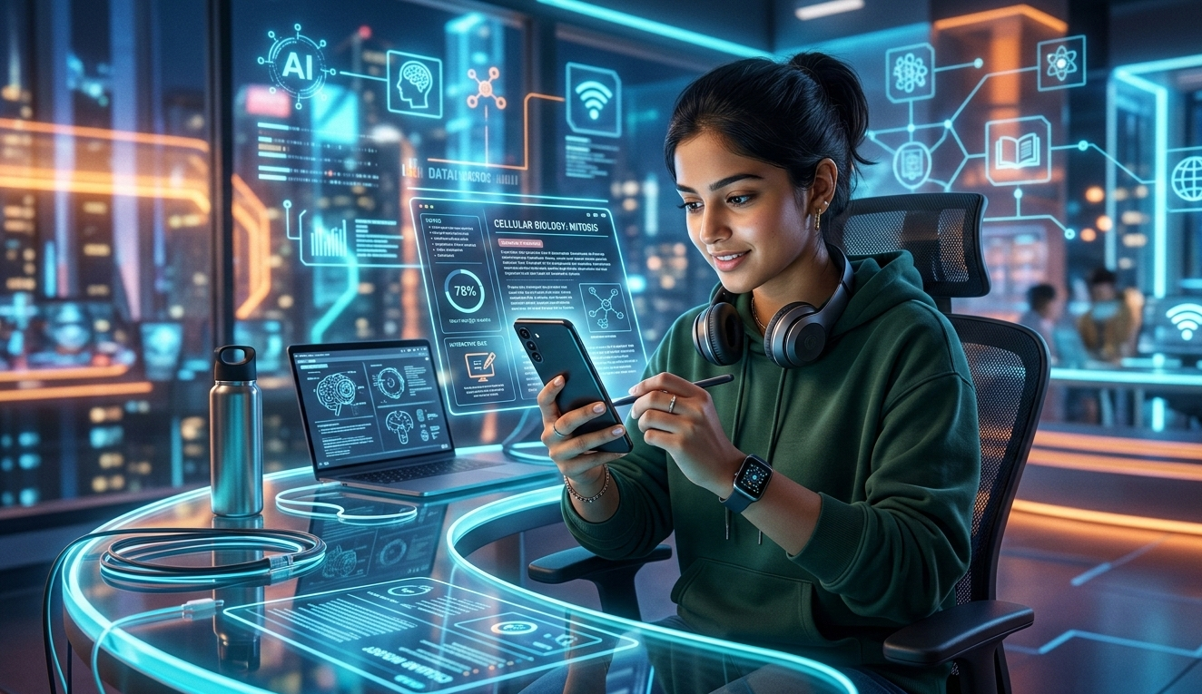 Best mobile phones for students in 2026 with modern technology background